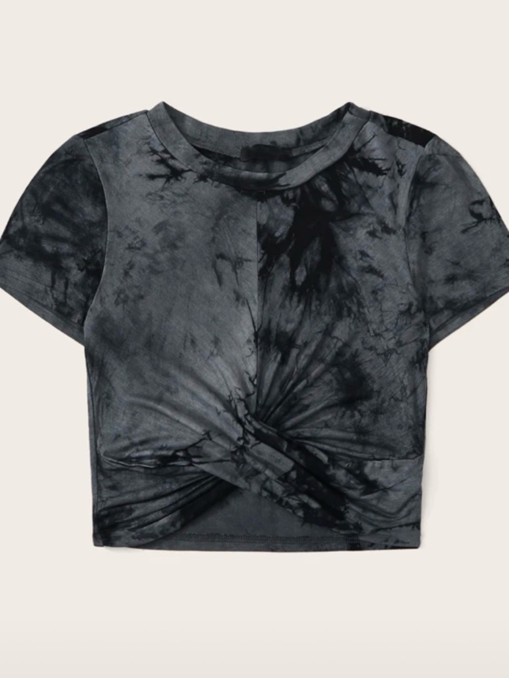 Tie-Dye Twist Front Crop Tee - Charcoal Black